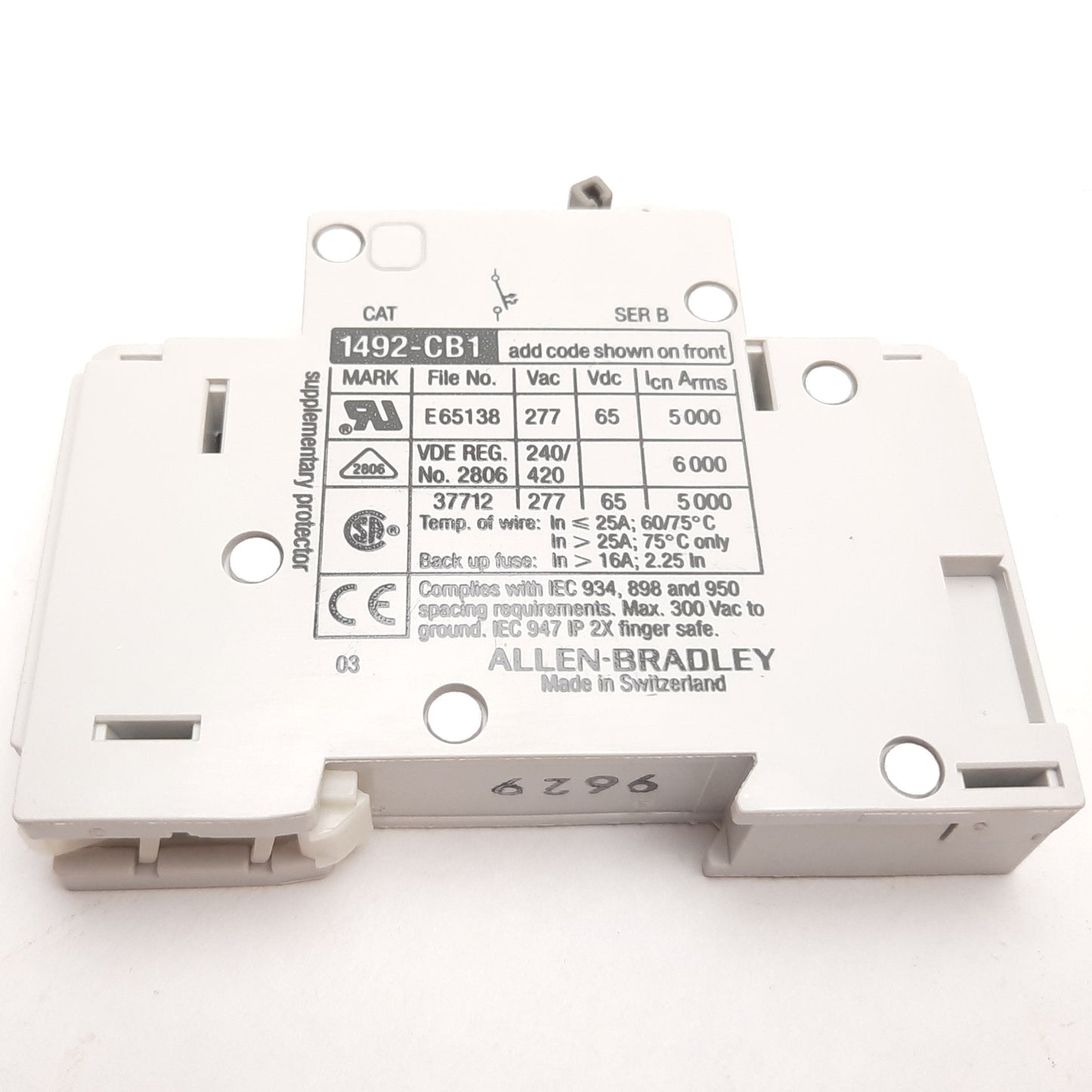 New Allen-Bradley 1492-CB1H250 Circuit Breaker, 1-Pole, 25A 277VAC Max
