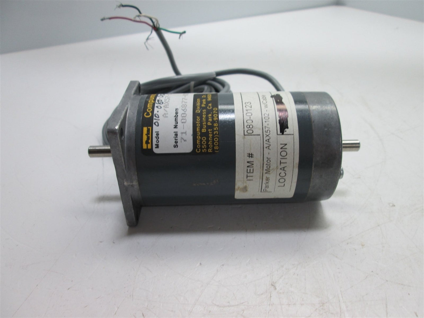 Used Parker A/AX57-102 Stepper Motor, Double Shaft: 0.25" Dia, 120oz-in, NEMA Size 23