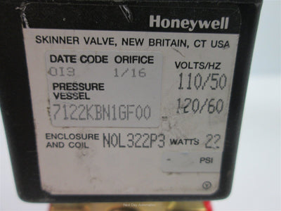 New Honeywell 7122KBN1GF00 Valve With N0C111P3 Coil, Coil: 110/120VAC 50/60Hz