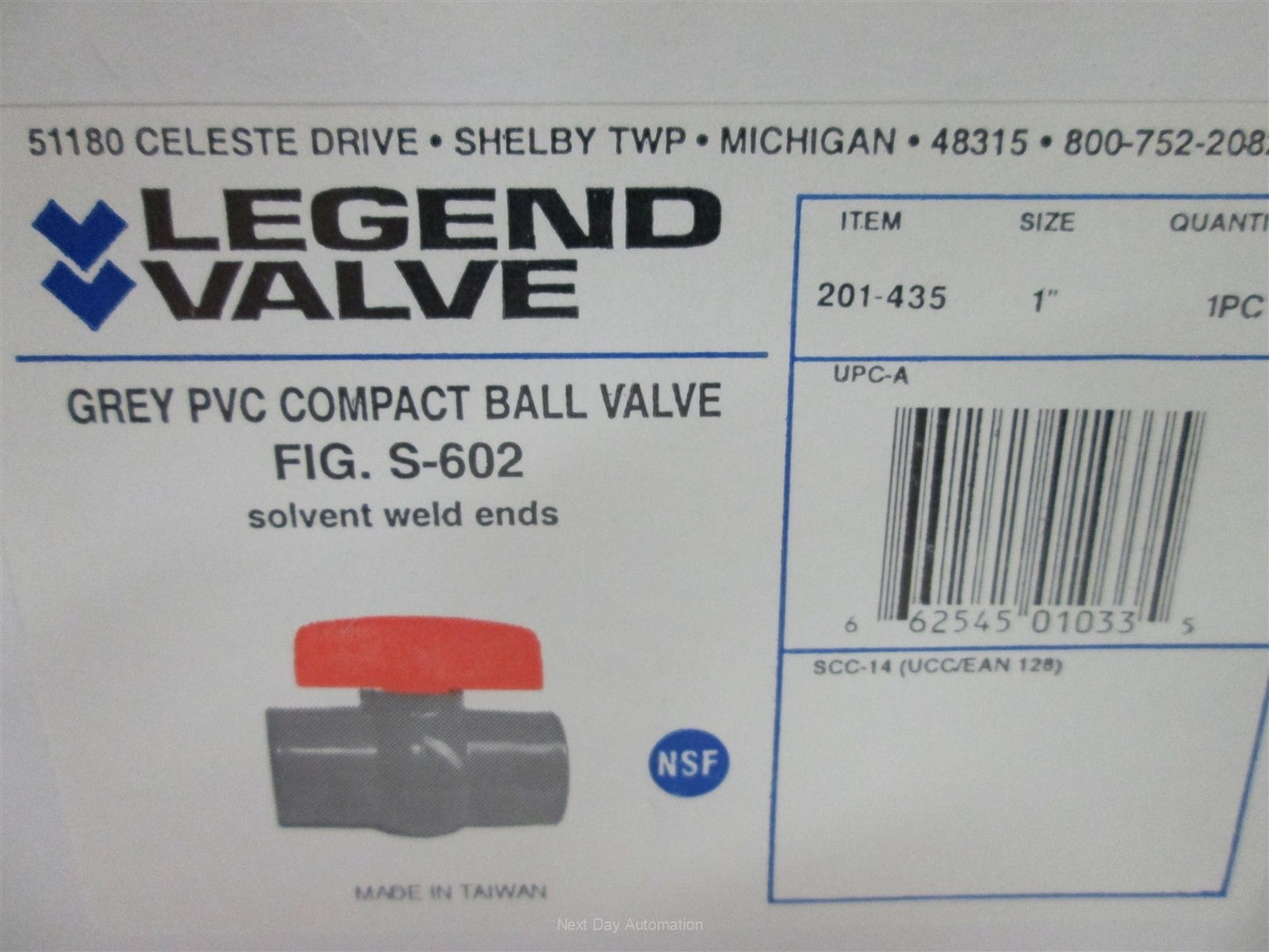New Legend Valve 201-435 Compact Ball Valve, Grey PVC, 1" PVC Ports