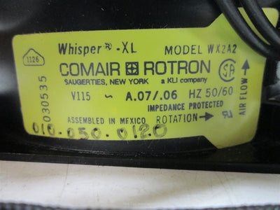 Used Comair Rotron WX2A2 Fan, Voltage: 115VAC 50/60Hz, Current: 0.07/0.06A