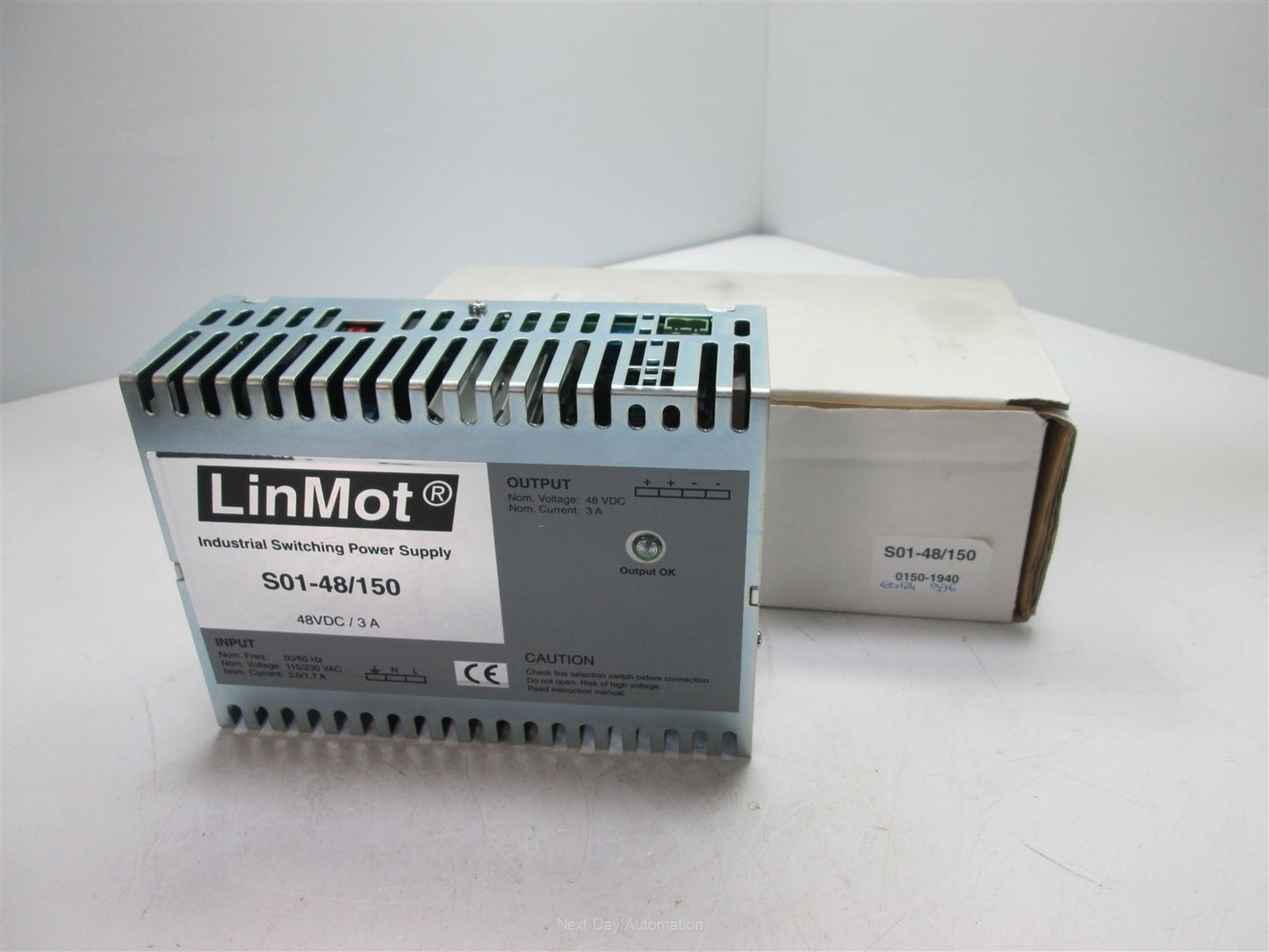 New LinMot S01-48/150 Power Supply, In: 115/230VAC 3/1.7A, Out: 48VDC 3A