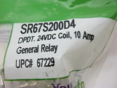 New Lot of 2 New Selecta SR67S200D4 Relays DPDT 10A, 24VDC Coil, 8-Pin No Base
