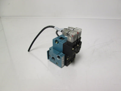 Used Bank of 2 MAC 45A-LAC-DDAJ-1KD 2-Position 4-Way Solenoid Valves *No Fittings*