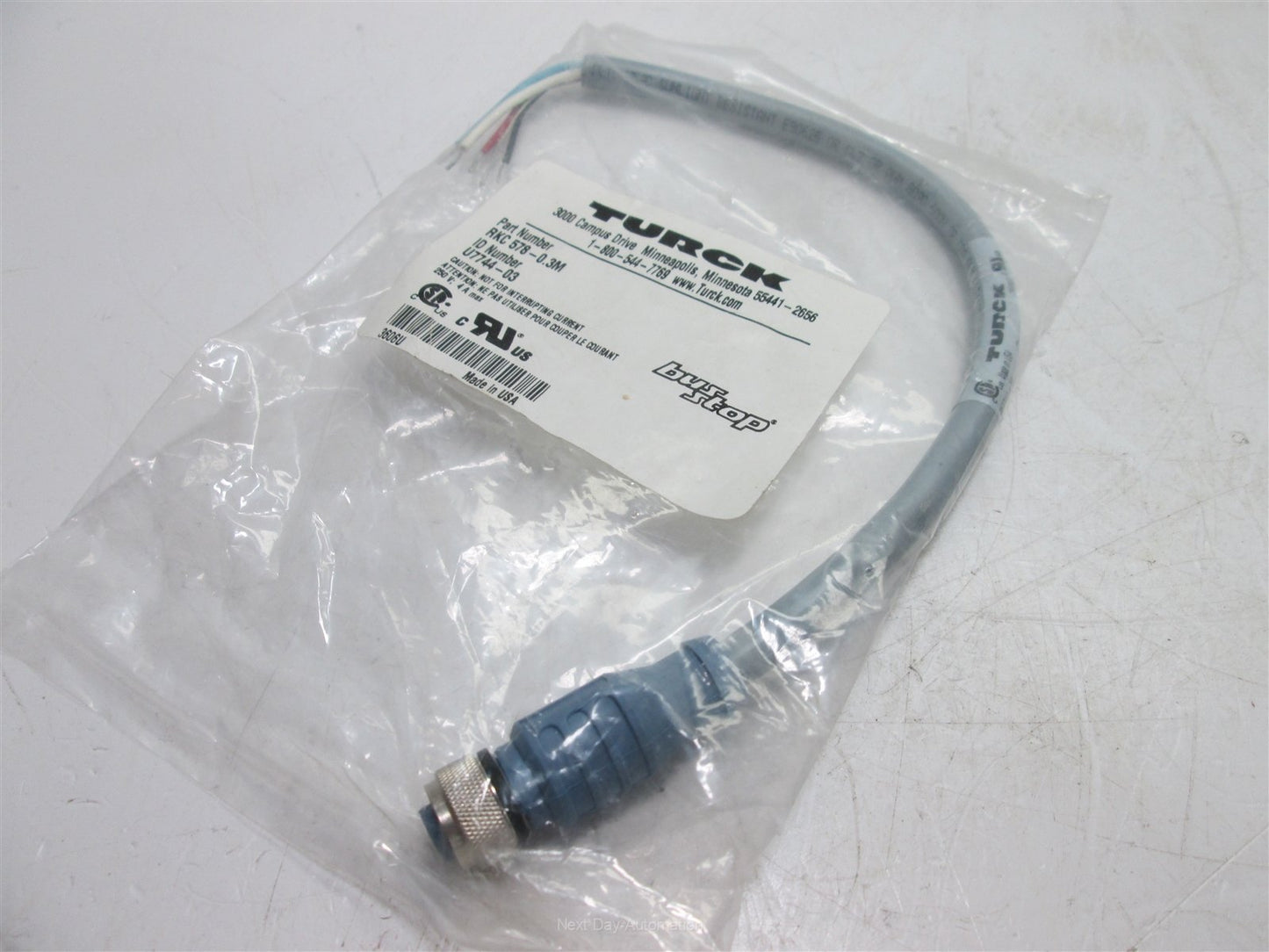 New Turck RKC 578-0.3M Cordset, 0.3 Meters Long, Rated: 250V 4A Max