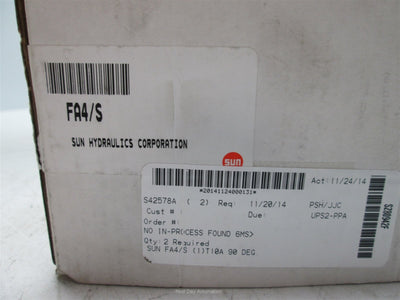 New Sun Hydraulics FA4/S Ninety Degree Cavity: T-10A, Line Mount Body