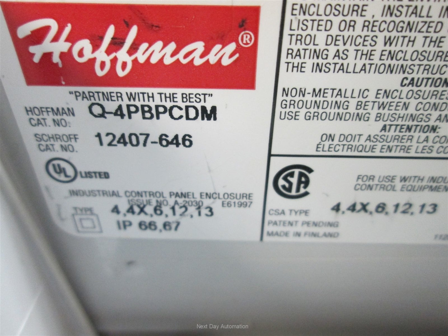 Used Hoffman Q-4PBPCDM Enclosure, Dimensions: 200mm x 120mm x 87mm, *7 Holes*