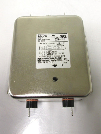 Used Corcom 20VS1 Line Filter 120/250VAC 20A 50/60Hz 1PH Spade Terminals