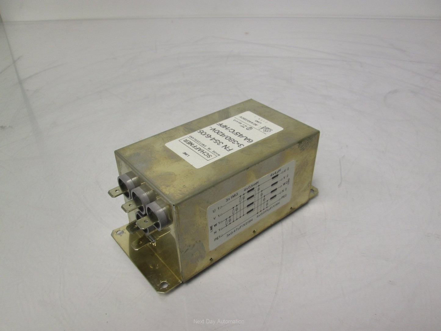 Used Schaffner FN 354-6/05 Line Filter Conditioner 380/420VAC 6A 3 Phase + Neutral