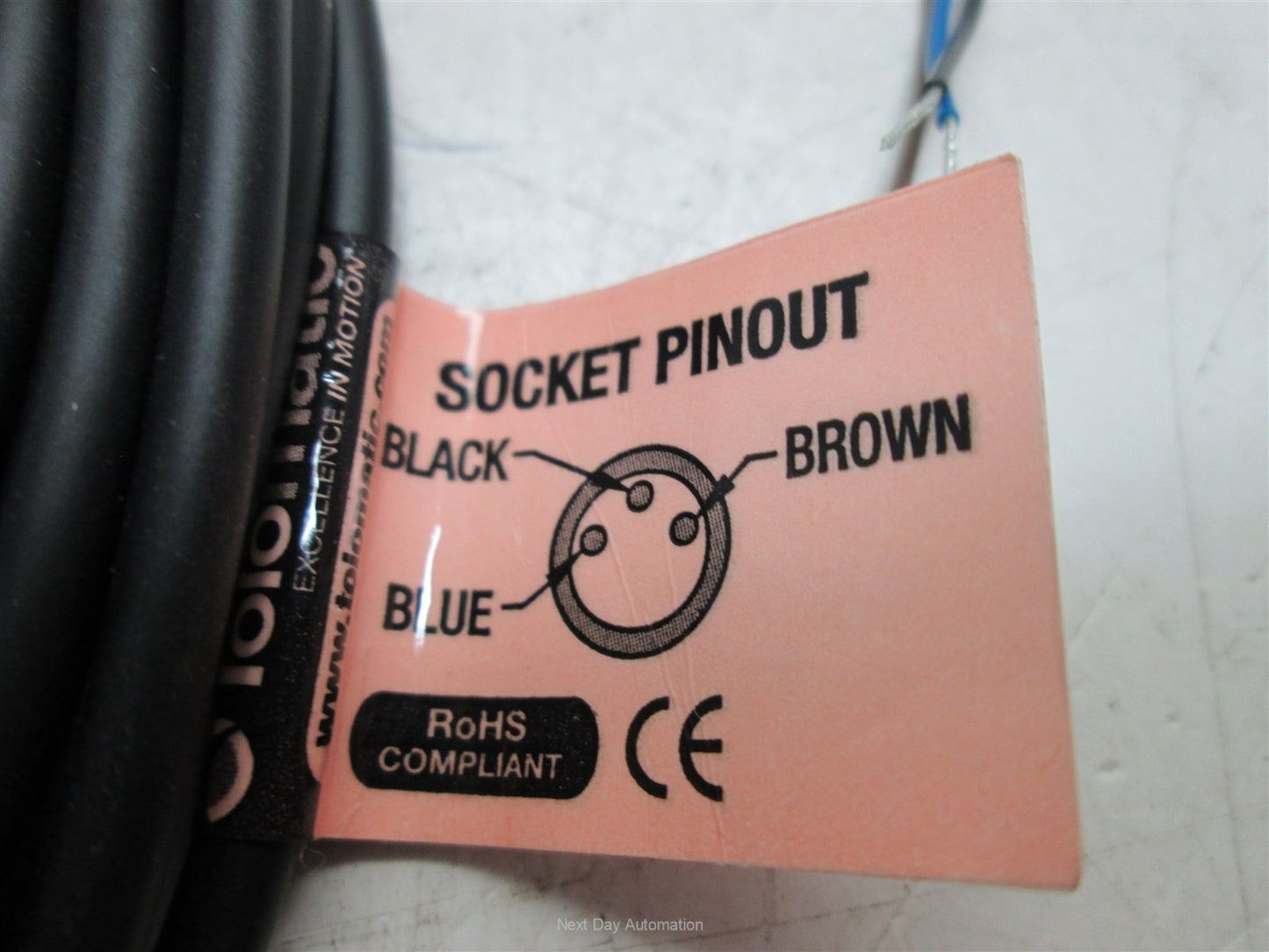 Used Tolomatic #8100-9080 Quick-Disconnect Sensor Cable, Female Straight, 3-Pin, 5m