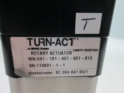 Used Turn Act 041-1S1-401-801-S13 Pneumatic Rotary Actuator 180ø Rotation, 3/8" Shaft