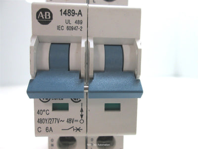 Used Allen-Bradley 1489-A2C060 Circuit Breaker, 2-Poles, 480Y/277VAC, 96VDC, 6 Amp