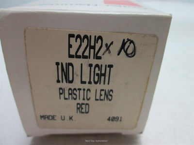 New Cutler Hammer E22H2X10 Pilot Light, Red Plastic Lens, 22.5mm Bayonet