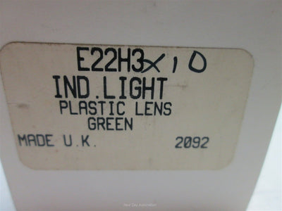 New Cutler Hammer E22H3X10 Pilot Light, Green Plastic Lens, 22.5mm Bayonet
