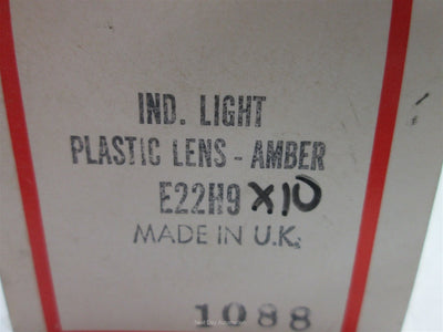 New New Cutler Hammer E22H9X10 Pilot Light, Amber Plastic Lens, 22.5mm Bayonet