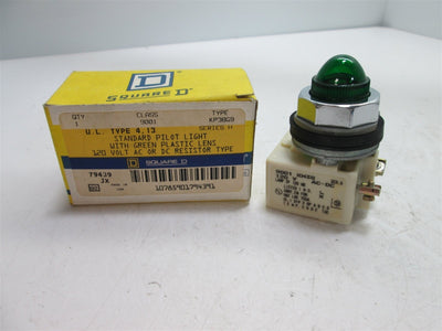New Square D 9001 KM38G9 Pilot Light With Green Lens, Voltage: 120VAC/DC