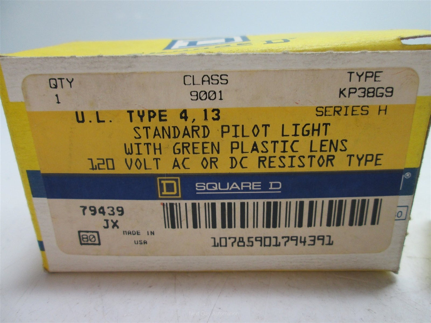 New Square D 9001 KM38G9 Pilot Light With Green Lens, Voltage: 120VAC/DC