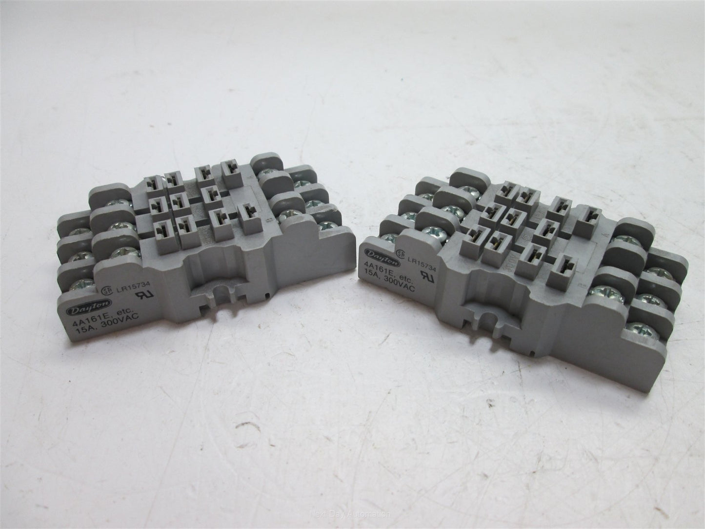 Used Lot of 2 Dayton 4A161E Relay Sockets, Rating: 15A 300VAC