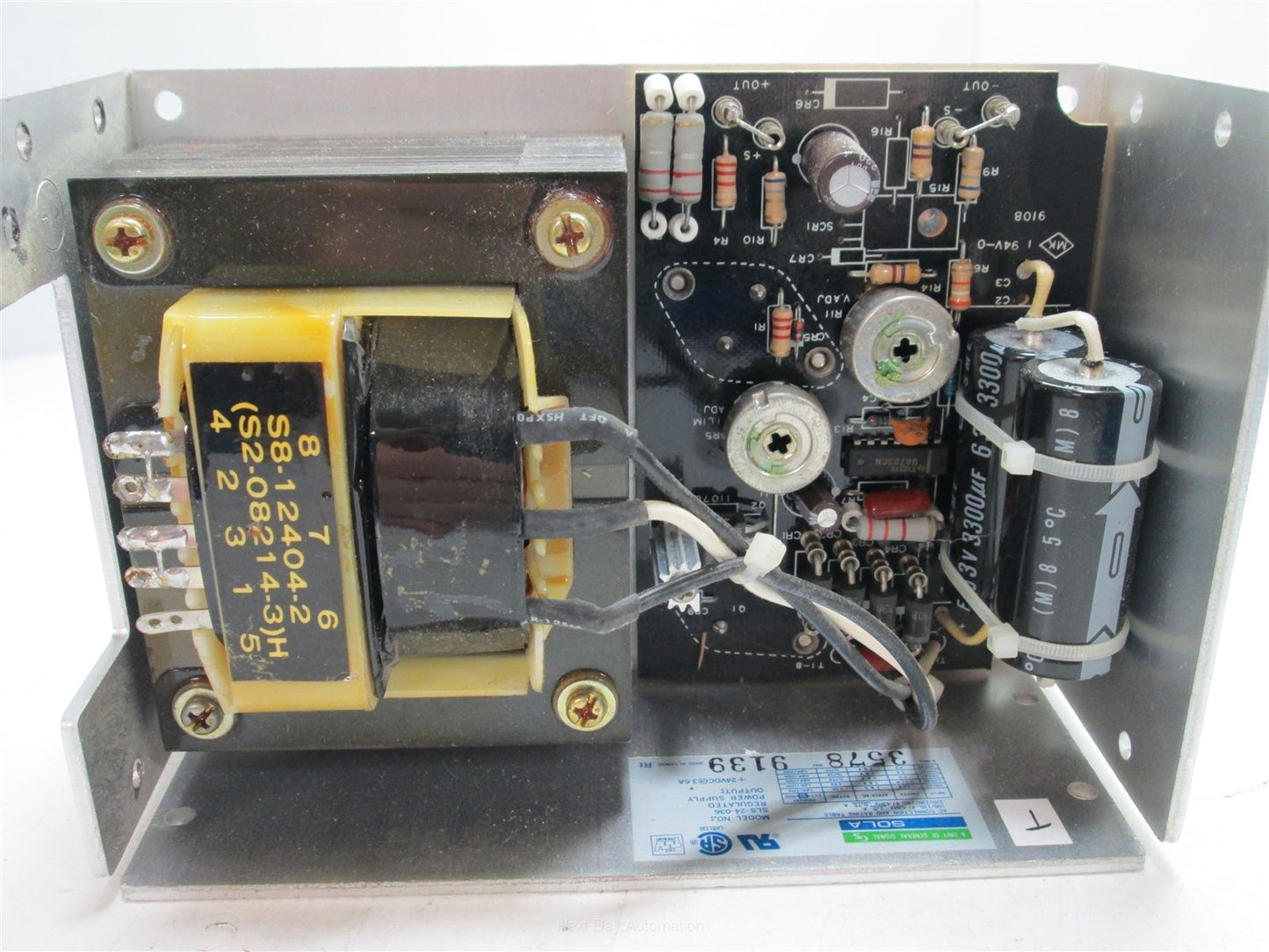 Used Sola SLS-24-036 Power Supply, Input: 100/120/220/230/240VAC, Output: 24VDC 3.6A