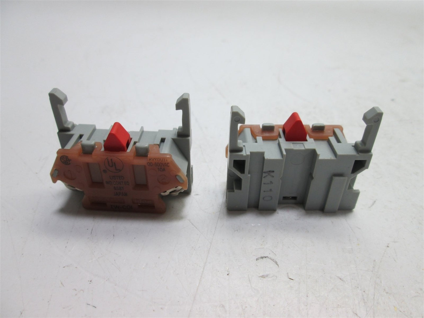 Used Lot of 2 Idec TW-C01 Contact Blocks, Voltage: 120-600VAC, Current: 10A, N/C
