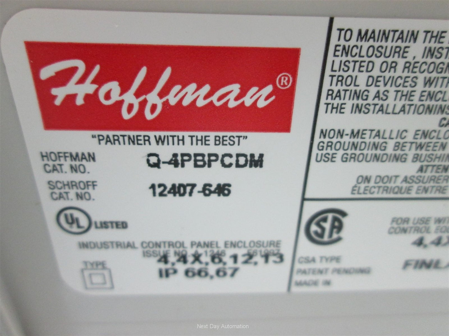 Used Hoffman Q-4PBPCDM Enclosure, 200mm x 120mm x 87mm, *5 Holes* (1 with plug)