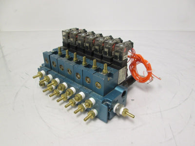 Used Bank of 7 MAC 45A-MAJ-DDAJ-2KE, 45A-AG-DDAJ-1KE Solenoid Valves *Missing Knobs*