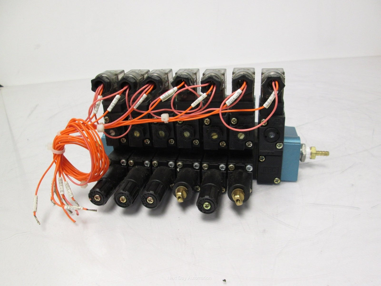 Used Bank of 7 MAC 45A-MAJ-DDAJ-2KE, 45A-AG-DDAJ-1KE Solenoid Valves *Missing Knobs*