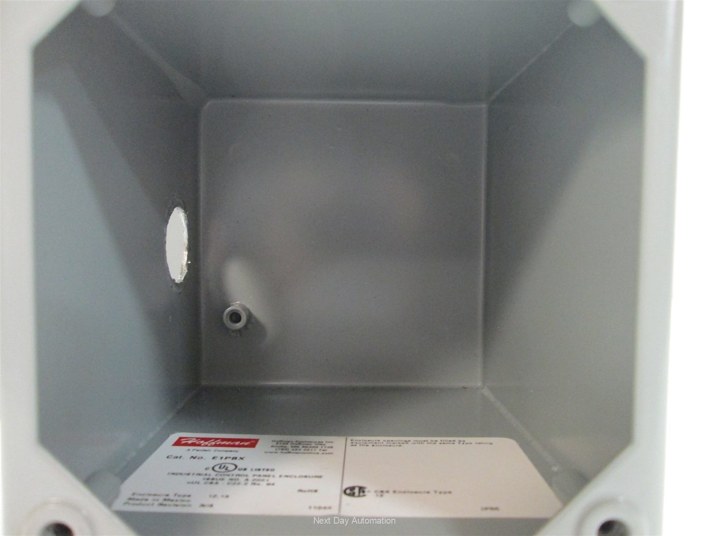 Used Hoffman E1PBX Pushbutton Enclosure, 4" x 4" x 4.75", *Hole Added to Side*