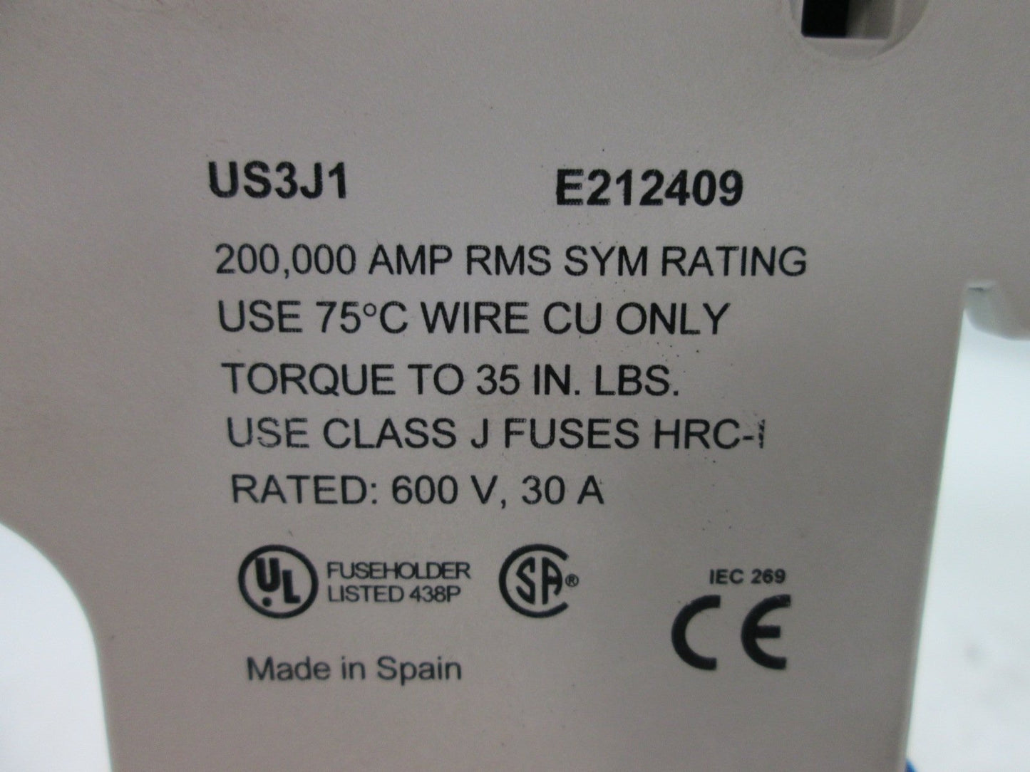 Used Pair Of Ferraz Shawmut US3J1 Fuse Holders, Rated: 30A 600V, Type J Fuses Only
