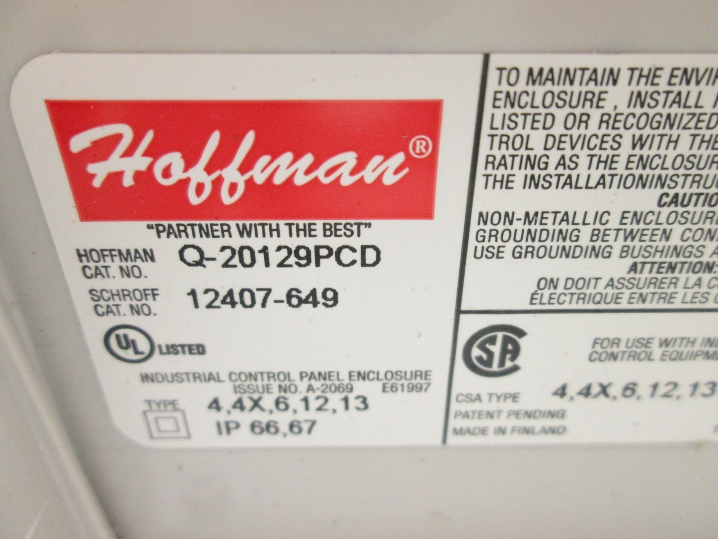 Used Hoffman Q-20129PCD Plastic Pushbutton Enclosure Box 200 x 120 x 85mm *Holes