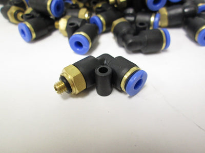 New Lot of 100 New Pneumatic Push-In Fitting: 4mm Tubing, 90° Elbow, M5 x 0.8 Thread