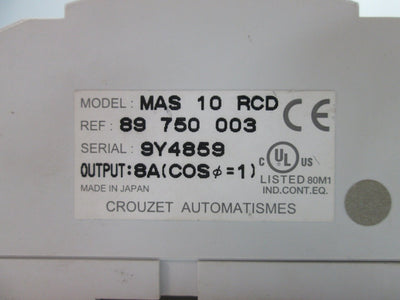 Used Crouzet MAS 10 RCD Control Module, Supply: 24VDC, 6x DC Inputs 24VDC