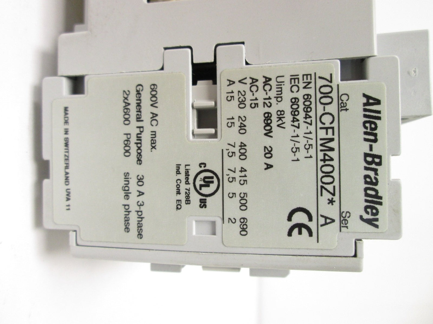 Used Allen Bradley 700-CFM400Z Contactor 24VDC Coil 690V 20A 3 Pole  w/ Auxiliary