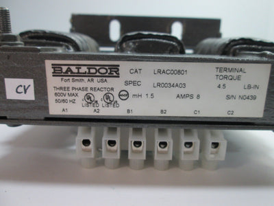 Used Baldor LRAC00801 Line Reactor, 3-Phase, Power: 1.5/2HP, Voltage: 208-230V