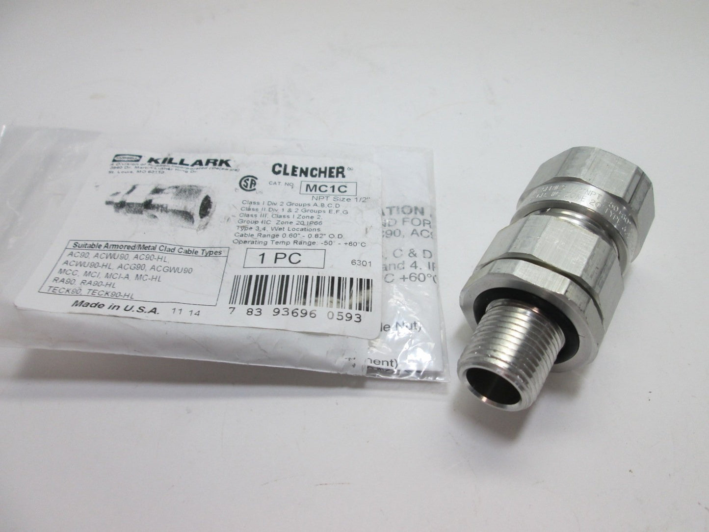 New Hubbell MC1C Cable Gland For Metal Clad Cable, Connection Size: 1/2" NPT