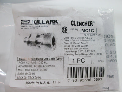 New Hubbell MC1C Cable Gland For Metal Clad Cable, Connection Size: 1/2" NPT