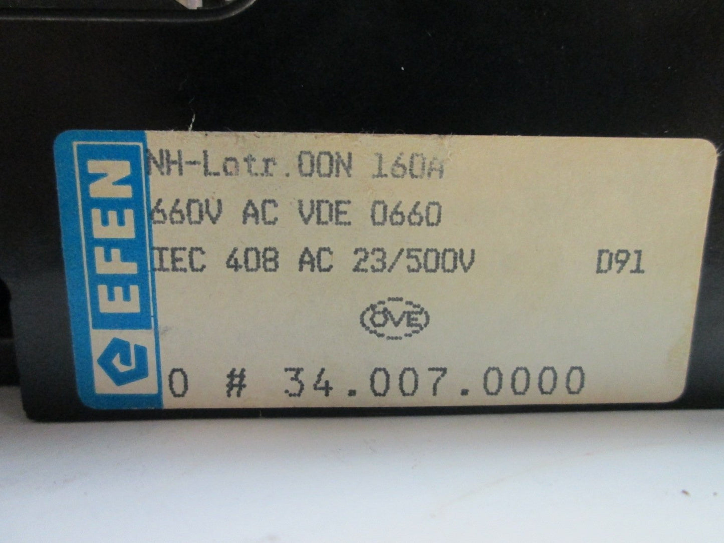 Used EFEN NH Fuse-Switch, 3-Pole, Rating: 660V, With 3x 16A Fuses
