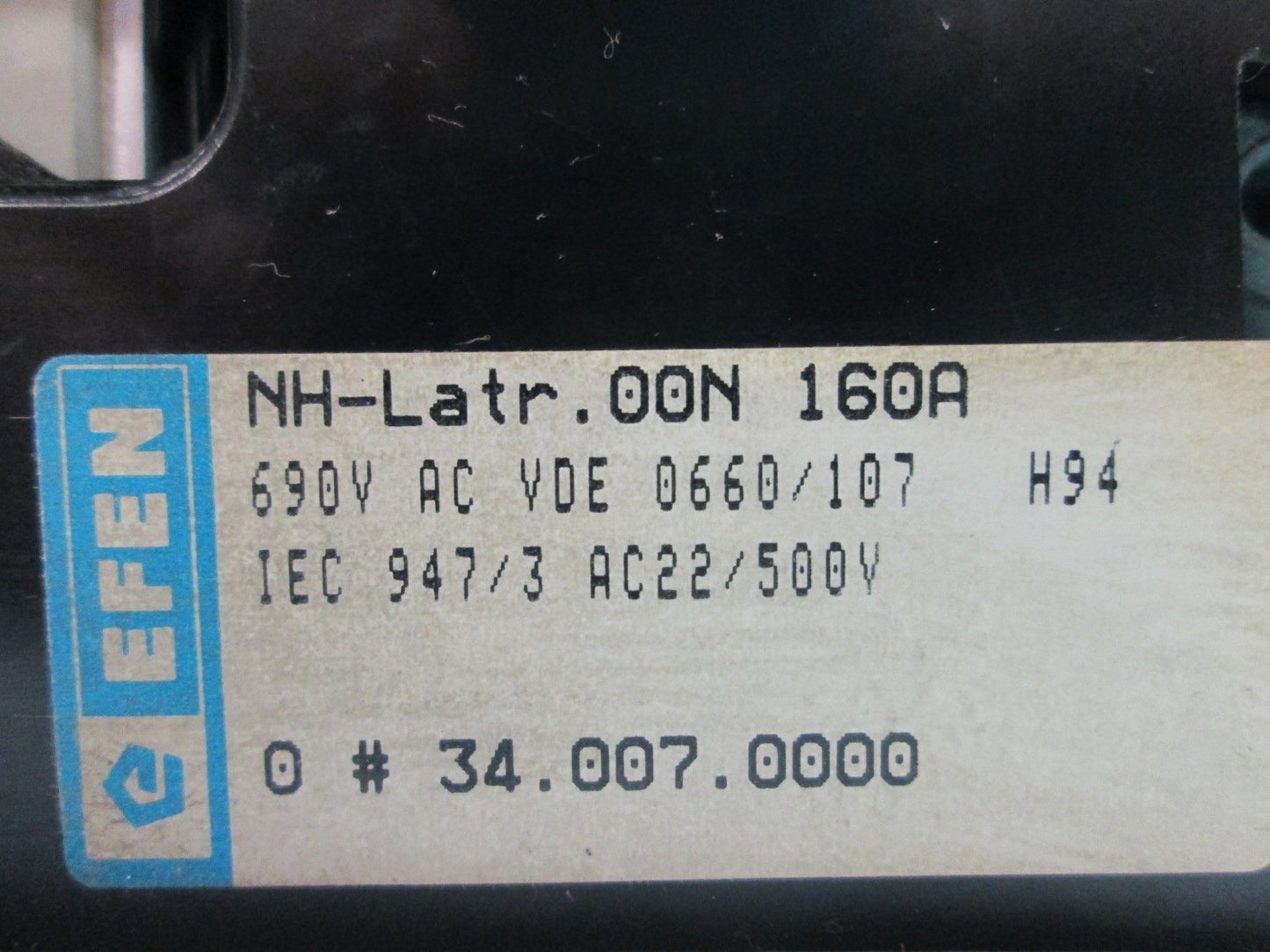 Used EFEN NH Fuse-Switch, 3-Pole, Rating: 660V, With 3x 50A Fuses