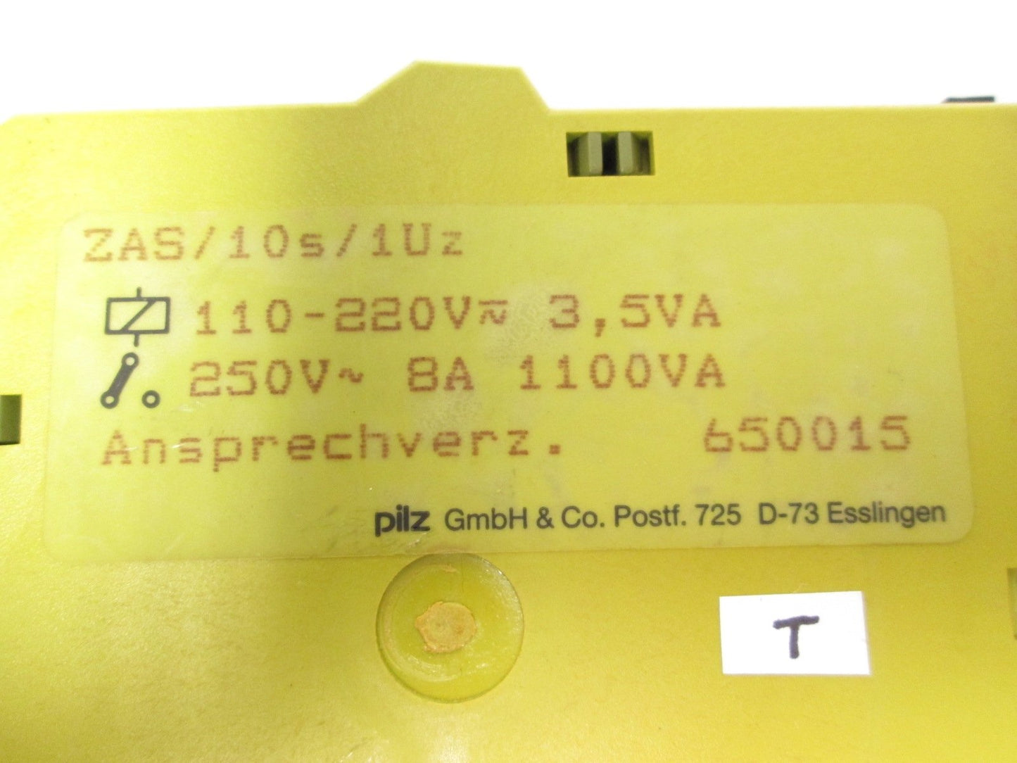 Used Pilz ZAS/10s/1Uz 650015 On-Delay Timer Relay 0.5-10s 110-220VAC 3.5VA DIN Mount