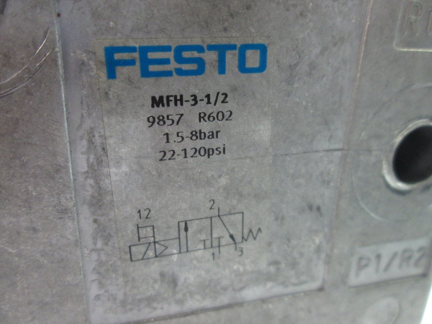 Used Festo MFH-3-1/2 Solenoid Valve, 2-Position 3-Port, Pressure: 22-120psi