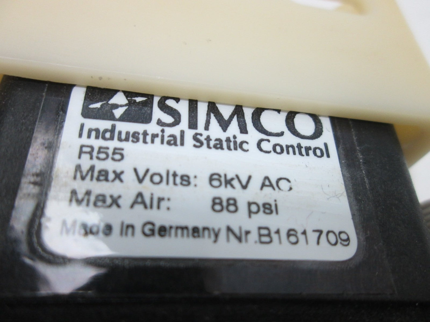 Used Simco R55 6KVA Ionizing Air Nozzle, With Omron E3F2-DS10C4-N Photoeye Sensor
