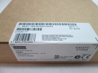 New Box of 5 Siemens 6ES7 193-4CA20-0AA0 Terminal Blocks (Screw Terminals)