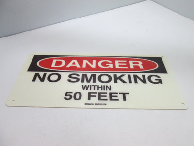 New Lot of 5 New Brady "Danger No Smoking Within 50 Feet" Signs, 14" x 6.5"