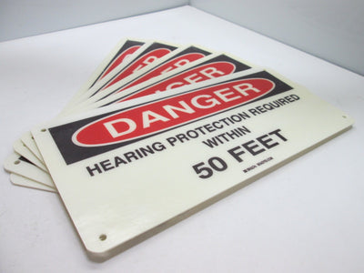 New Lot of 5 New Brady "Danger Hearing Protection Required Within 50 Feet" Signs