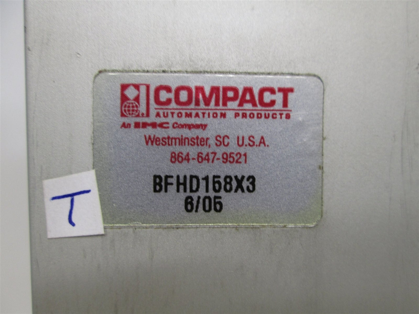 Used Compact BFHD158X3 Pneumatic Cylinder, Double Rod, 3" Stroke, Heavy Duty, Tested