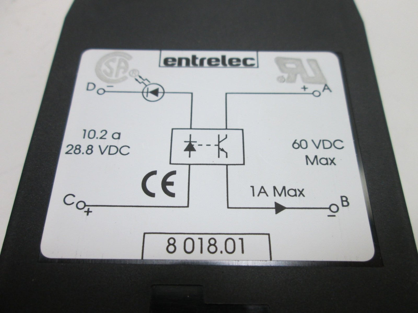 Used Lot of 2 Entrelec 8018.01 Optocoupler Modules, In: 28.8VDC 10.2A, Out: 60VDC 1A