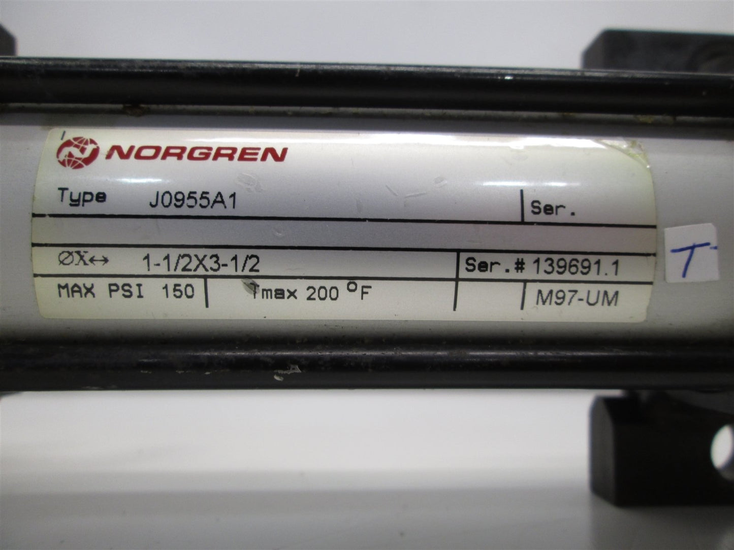 Used Norgren J0955A1 NFPA Steel Pneumatic Cylinder, 1.5" Bore, 3.5" Stroke, Tested