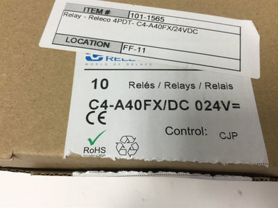 New – Open box Lot of 10 New Releco C4-A40FX Non-Latching Plug-In Relays, 4-Pole, Coil: 24VDC