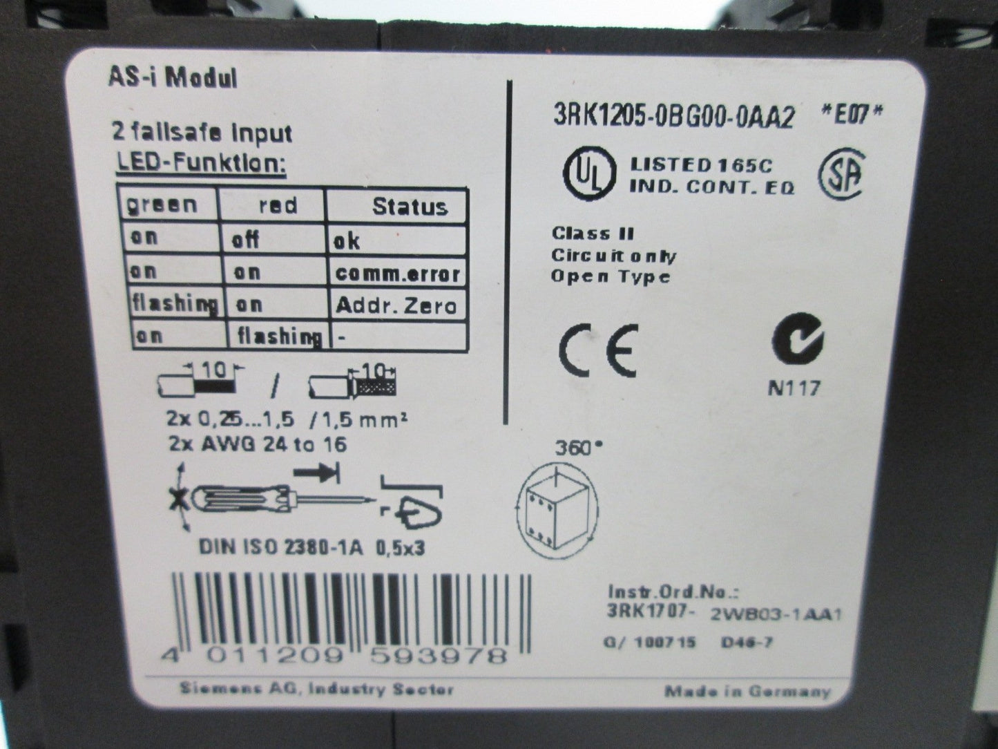 Used Siemens 3RK1205-0BG00-0AA2 SlimLine Safety Module, 2-Inputs, *Broken Ribbing*