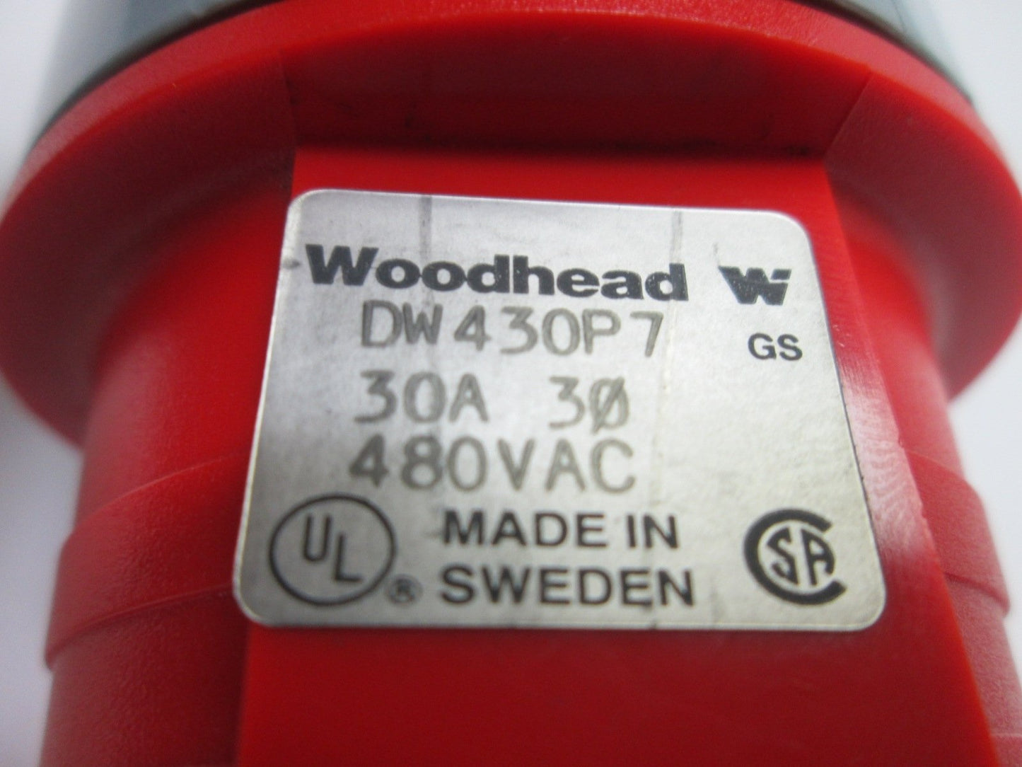 Used Woodhead Plug and Recptacle (DW430P7, DW430R7), Pin and Sleeve Style, 4-Prong